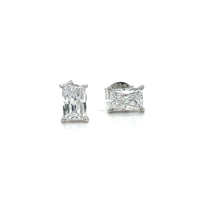 Sterling Silver Solitaire 5x7mm Rectangle Cubic Zirconia Necklace and Earrings Set 16+2"