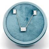 Sterling Silver Solitaire 5x7mm Rectangle Cubic Zirconia Necklace and Earrings Set 16+2"
