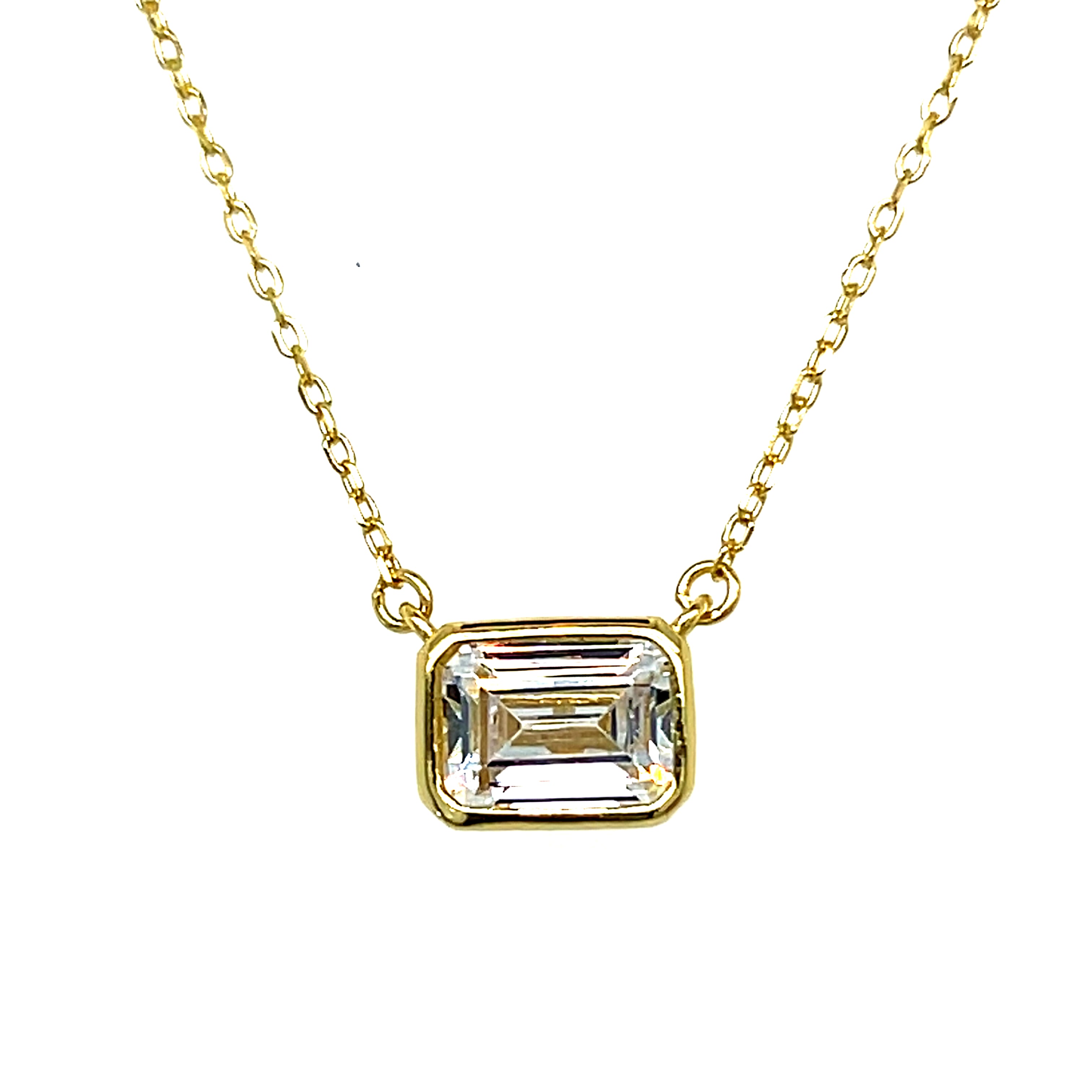 Sterling Silver Gold Plated Rectangle Cubic Zirconia Necklace