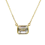 Sterling Silver Gold Plated Rectangle Cubic Zirconia Necklace