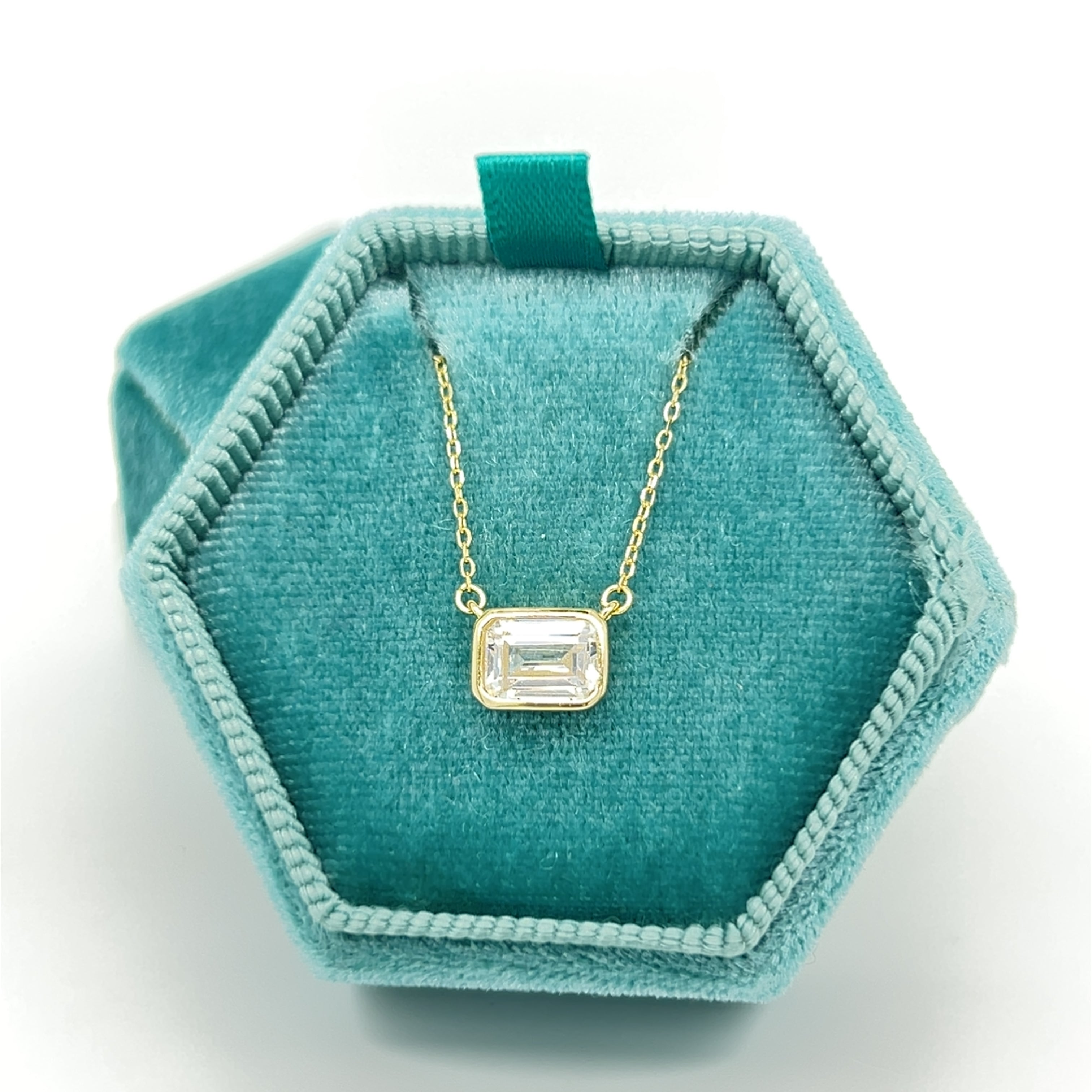 Sterling Silver Gold Plated Rectangle Cubic Zirconia Necklace
