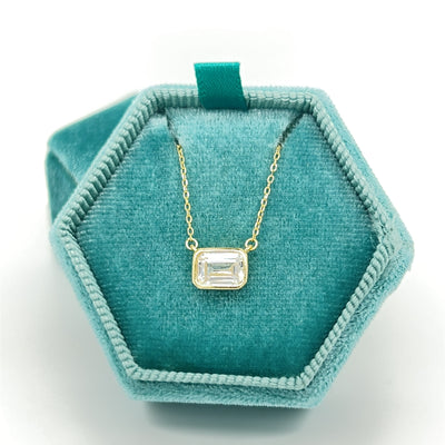 Sterling Silver Gold Plated Rectangle Cubic Zirconia Necklace