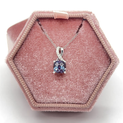 14K White Gold 6X6mm 1.05CT Lab Alexandrite and 0.04 Carat Total Weight (7) Diamond Pendant