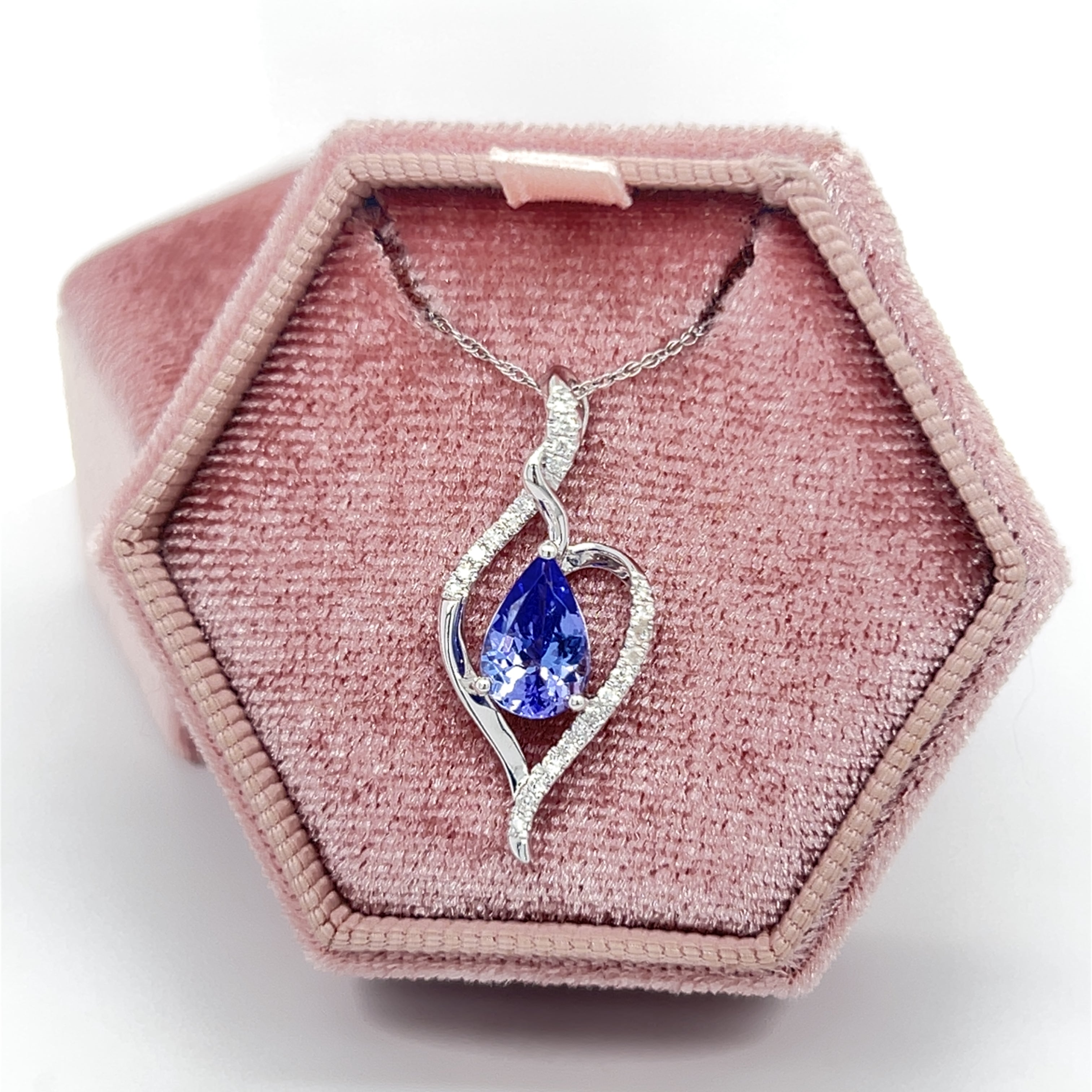 14KW 6X9mm 1.31CT Teardrop Tanzanite and 0.125 Carat Total Weight (23) Diamond Heart Pendant