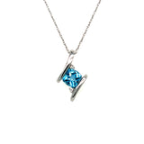14K White Gold 5X5mm 0.61CT Round Blue Topaz & 0.012 Carat Total Weight (2) Diamond Pendant