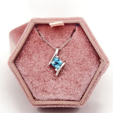 14K White Gold 5X5mm 0.61CT Round Blue Topaz & 0.012 Carat Total Weight (2) Diamond Pendant