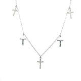 Sterling Silver Diamond 5-Cross Necklace – 0.10 Carat Total Weight, 18" Chain