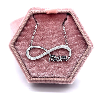 Sterling Silver Cubic Zirconia Mom Infinity Pendant – 18" Chain.