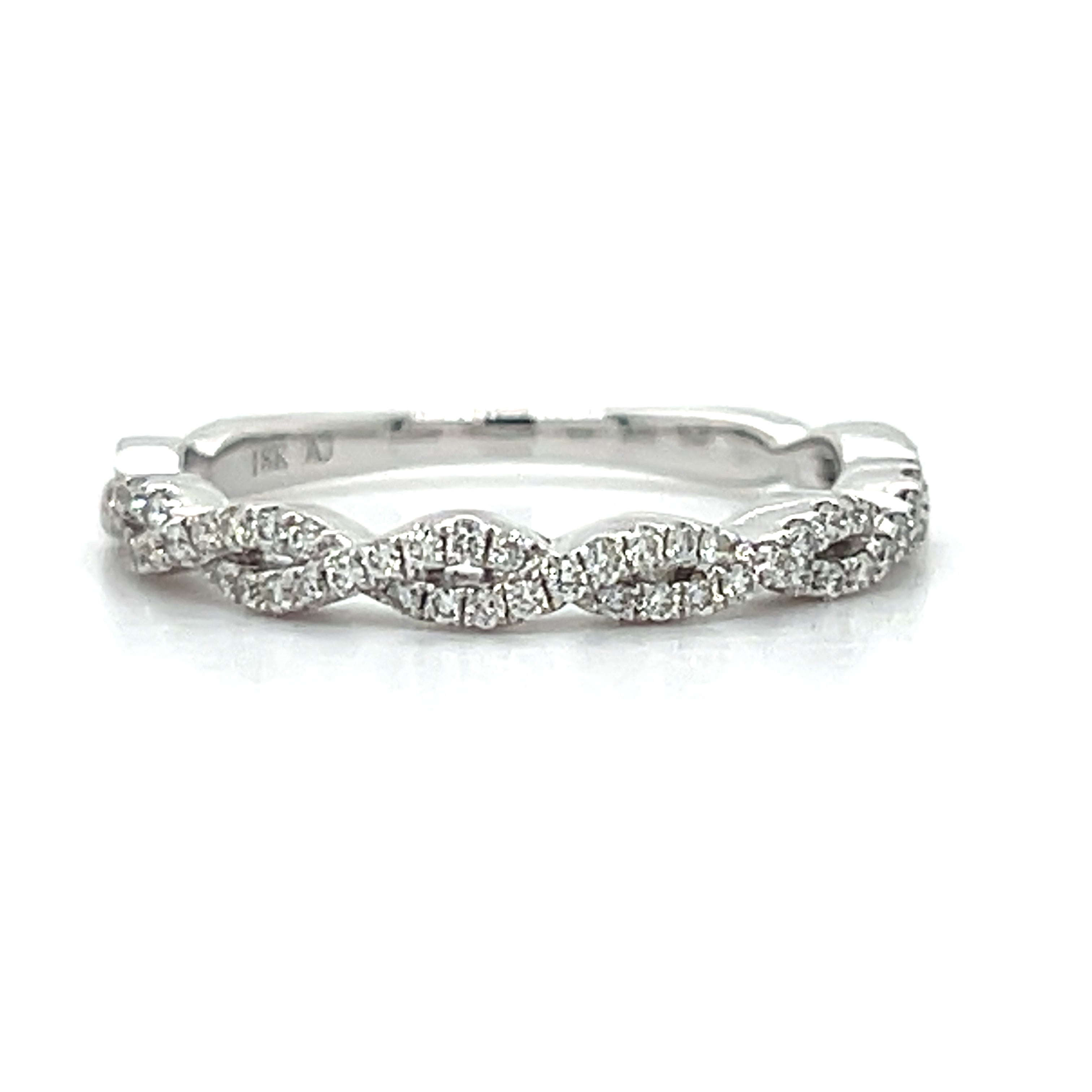 18K White Gold Round Brilliant Diamond Wedding Anniversary Stackable Band Ring