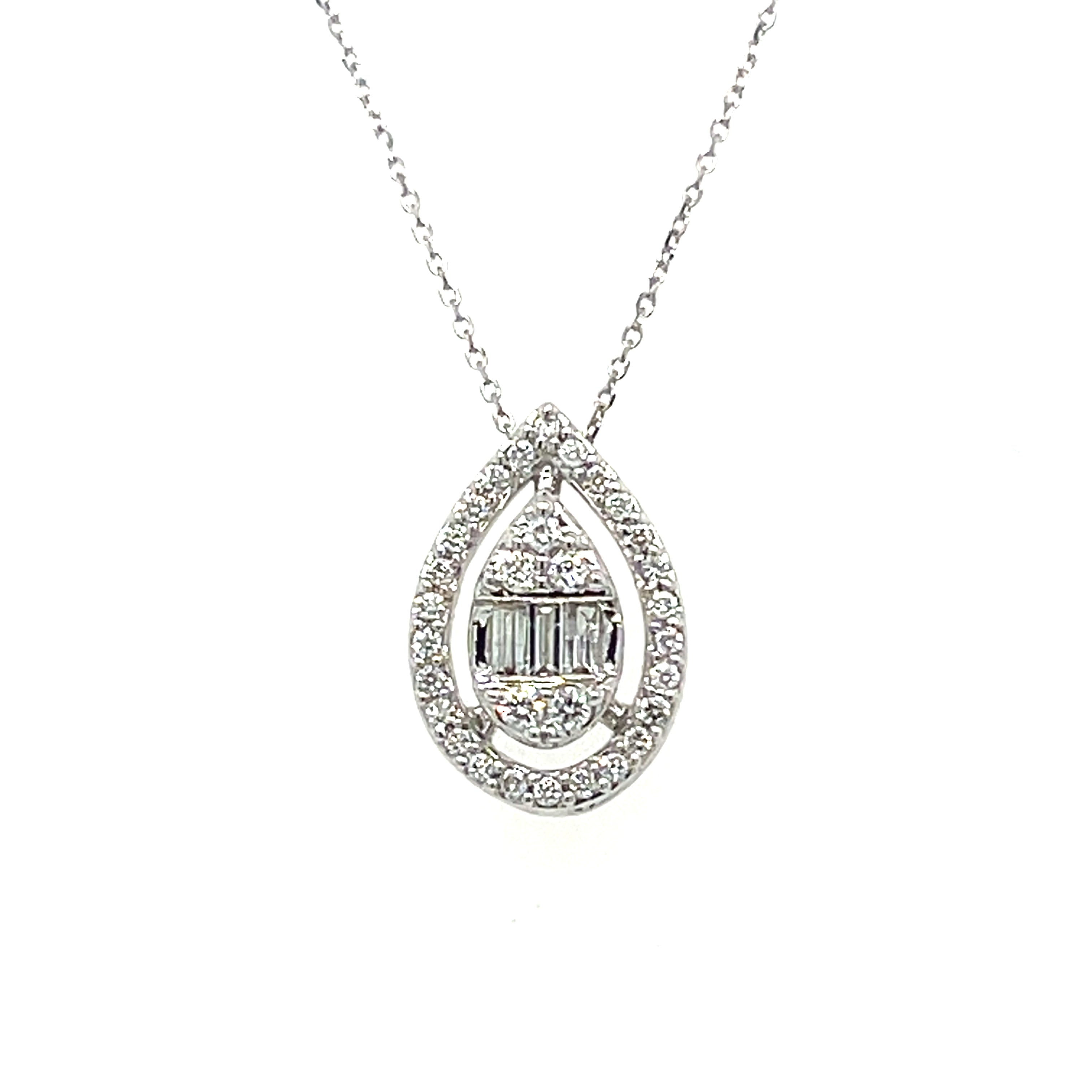 14K White Gold 0.22 Carat Total Weight Pear-Shaped Diamond Pendant