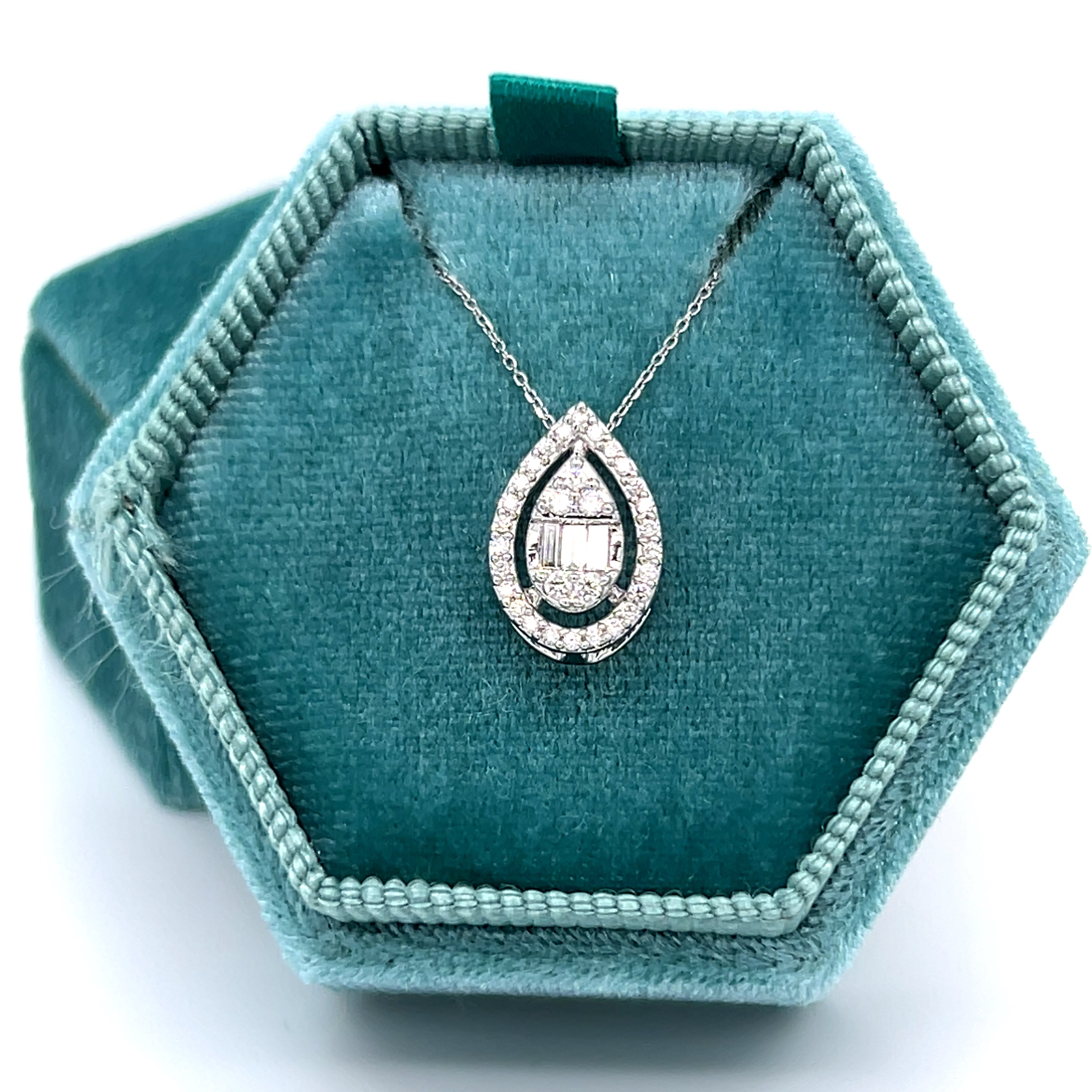 14K White Gold 0.22 Carat Total Weight Pear-Shaped Diamond Pendant