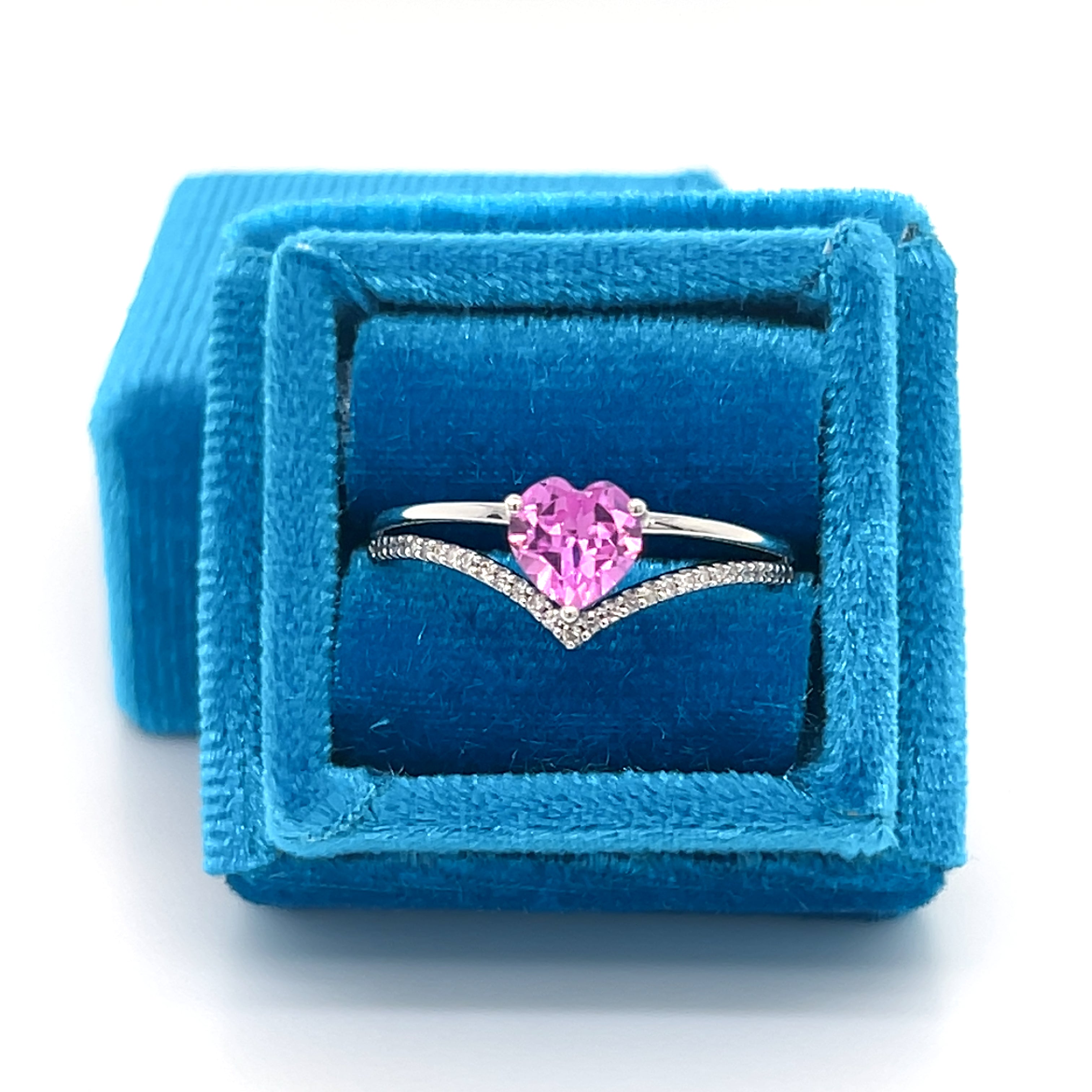 Sterling Silver Diamond and Pink Topaz Heart Ring