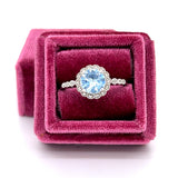 10K White Gold Created Blue Spinel and .09 Carat Total Weight Diamond Vintage Milgrain Setting Ring- WJS Collection