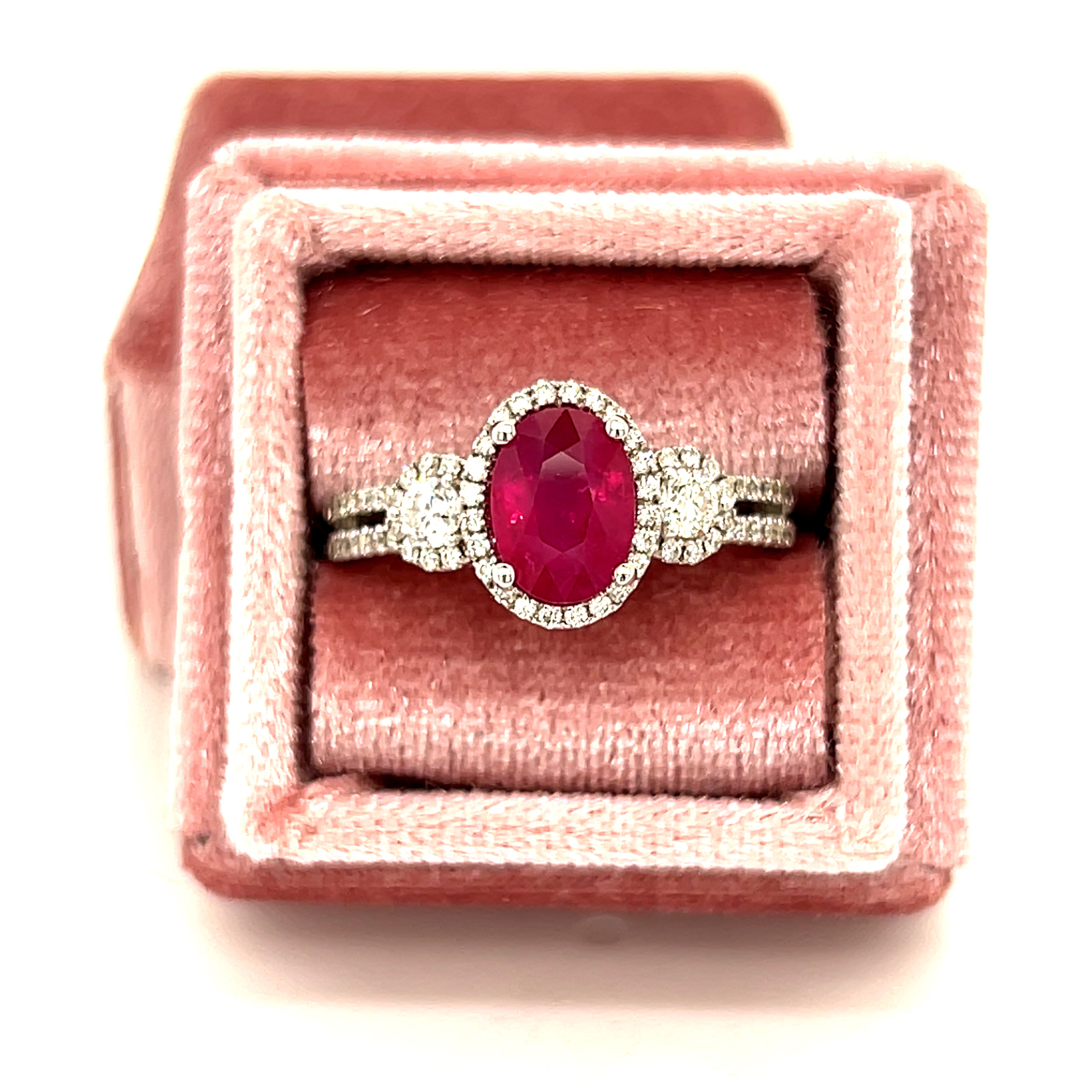 18K White Gold .52 Carat Total Weight Diamond &amp; 1.48CT Ruby Ring