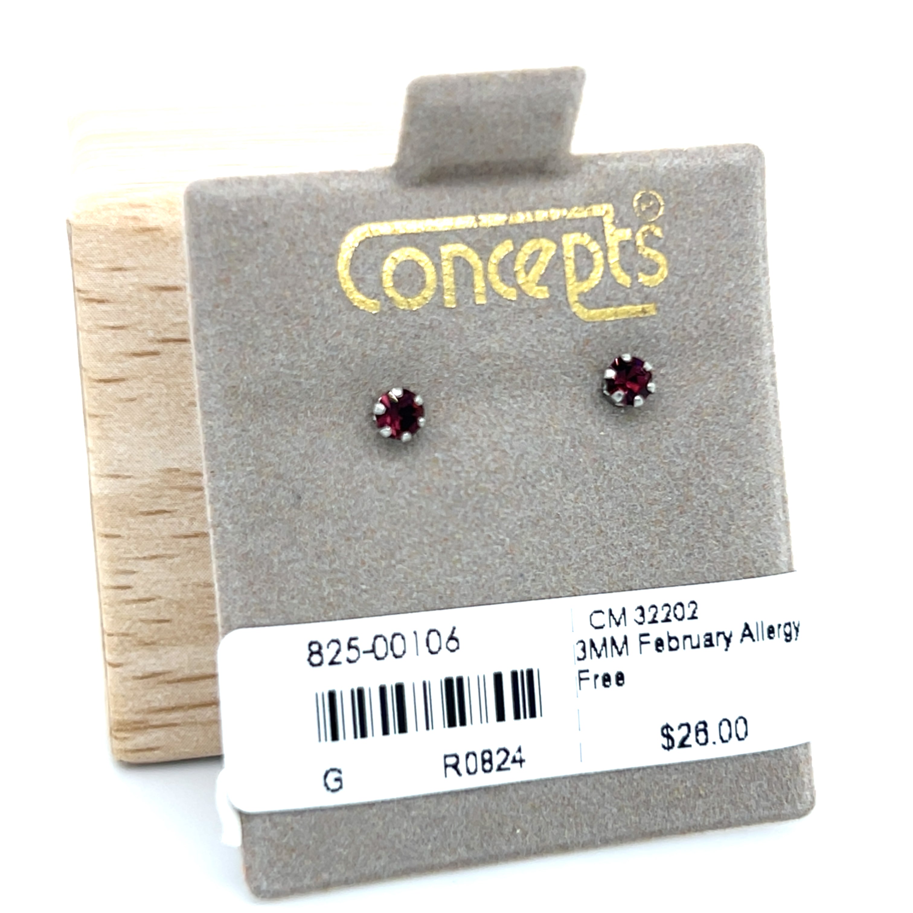 3mm February Birthstone Allergy Free Earrings