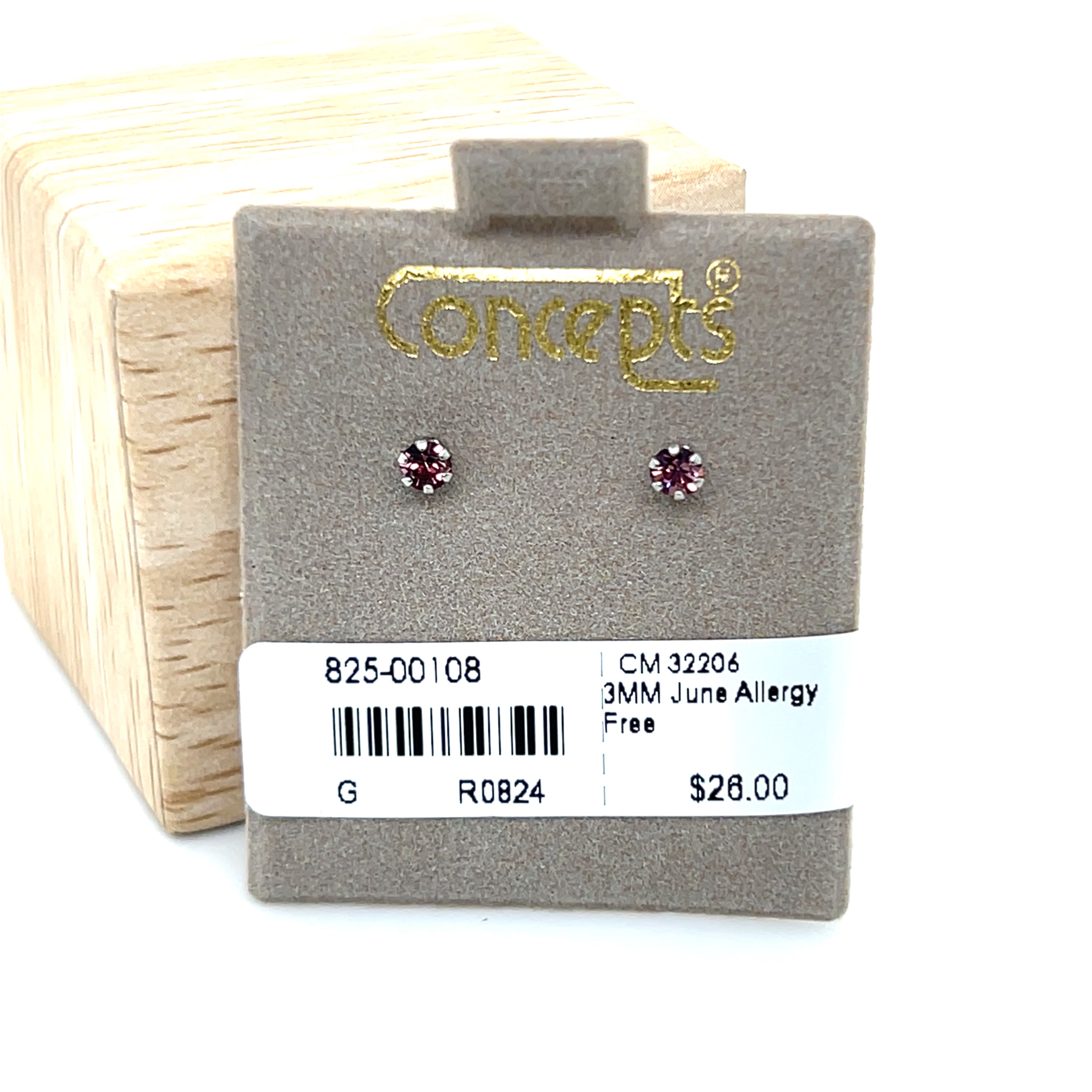 Concepts 3mm June Birthstone Allergy Free Earrings