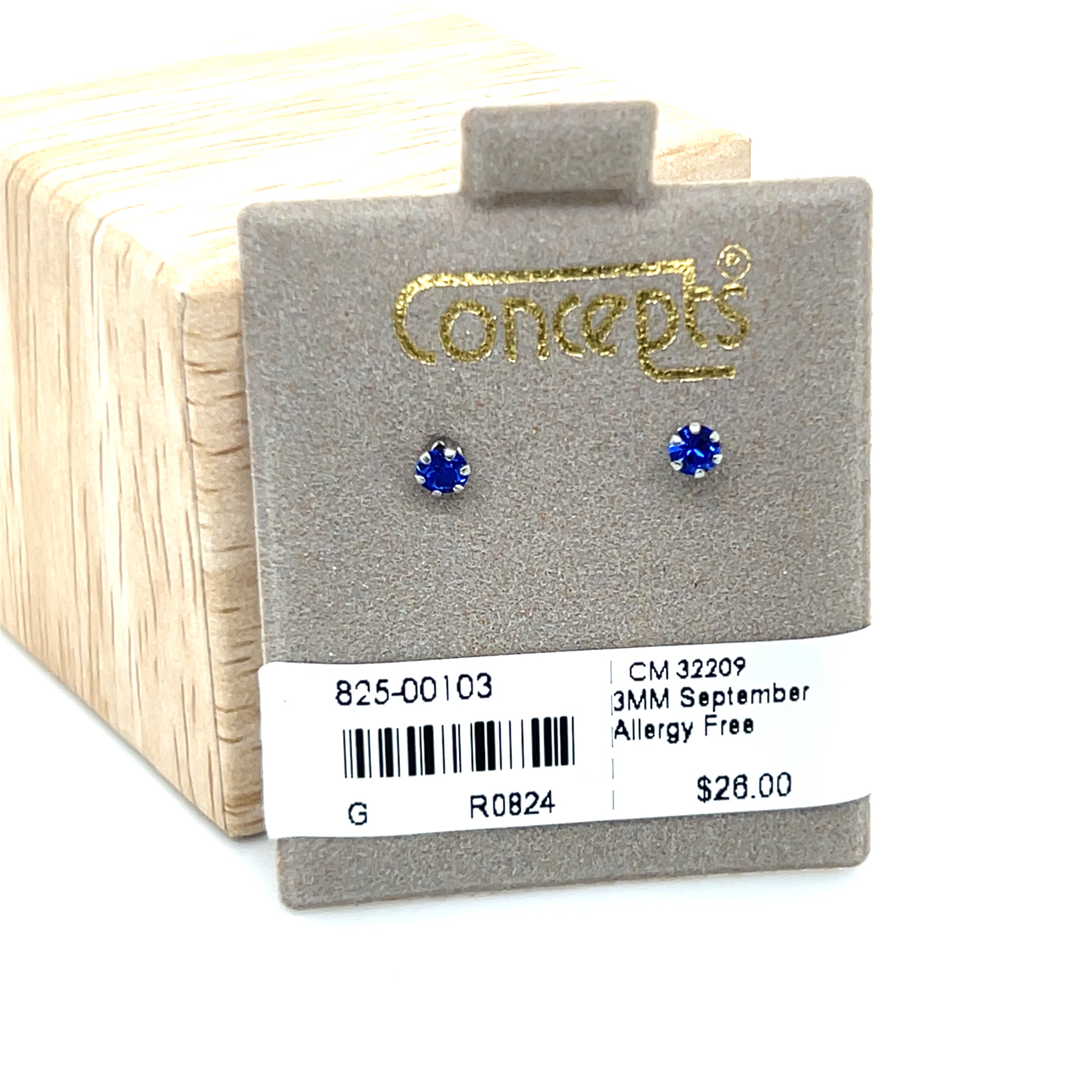 Concepts 3mm September Birthstone Allergy Free Earrings