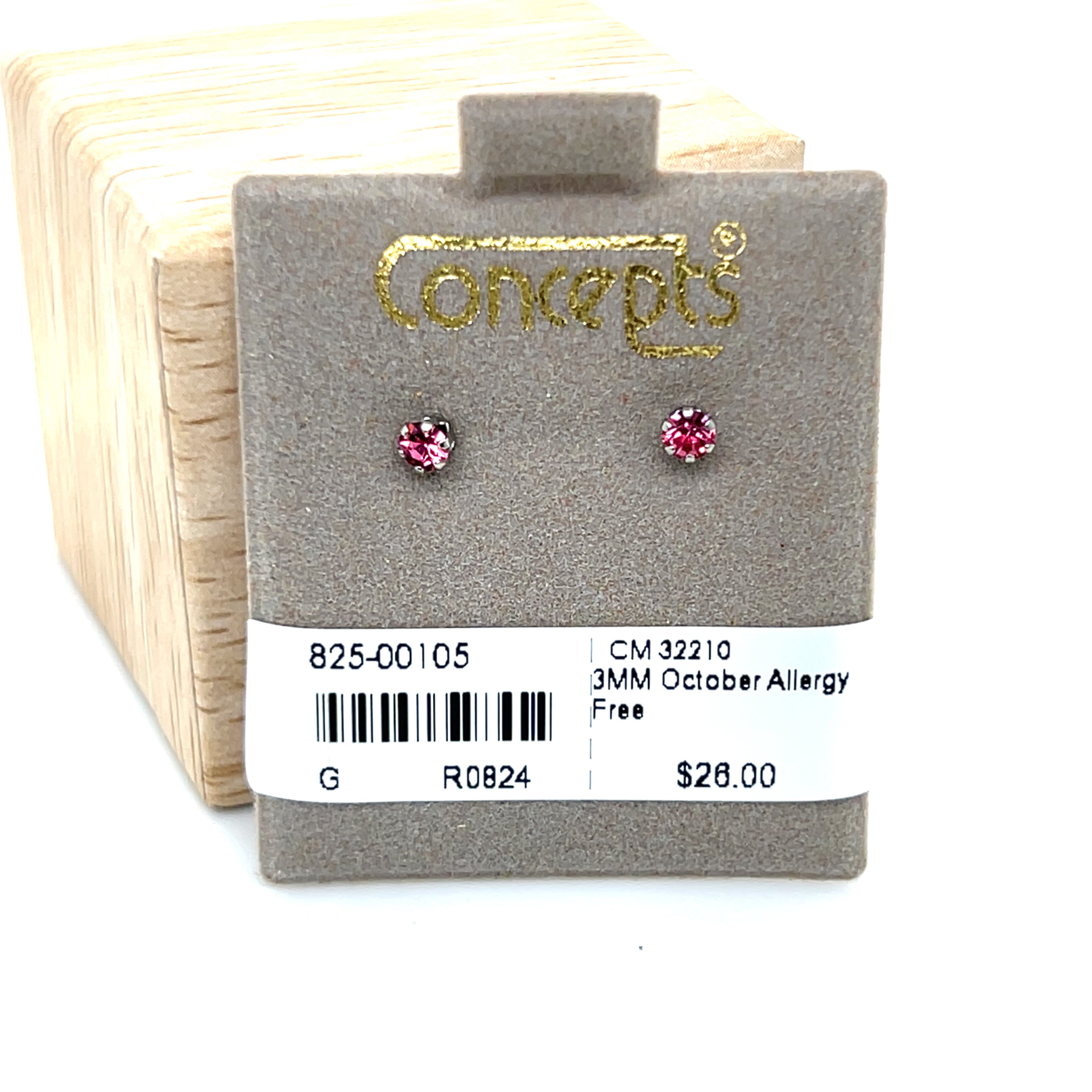 Concepts 3mm October Birthstone Allergy Free Earrings