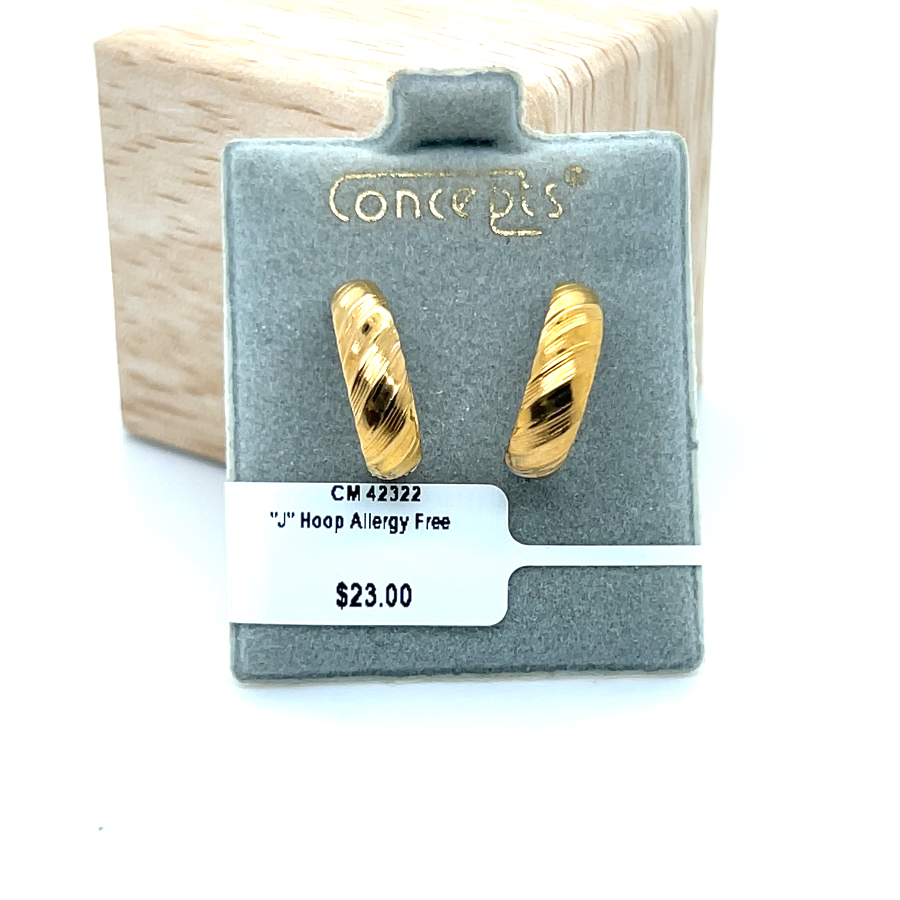 Yellow Tone "J" Hoop Allergy Free Earrings