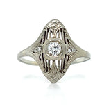 18K White Gold Petite Deco Navette Diamond Ring  Estate