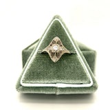 18K White Gold Petite Deco Navette Diamond Ring  Estate