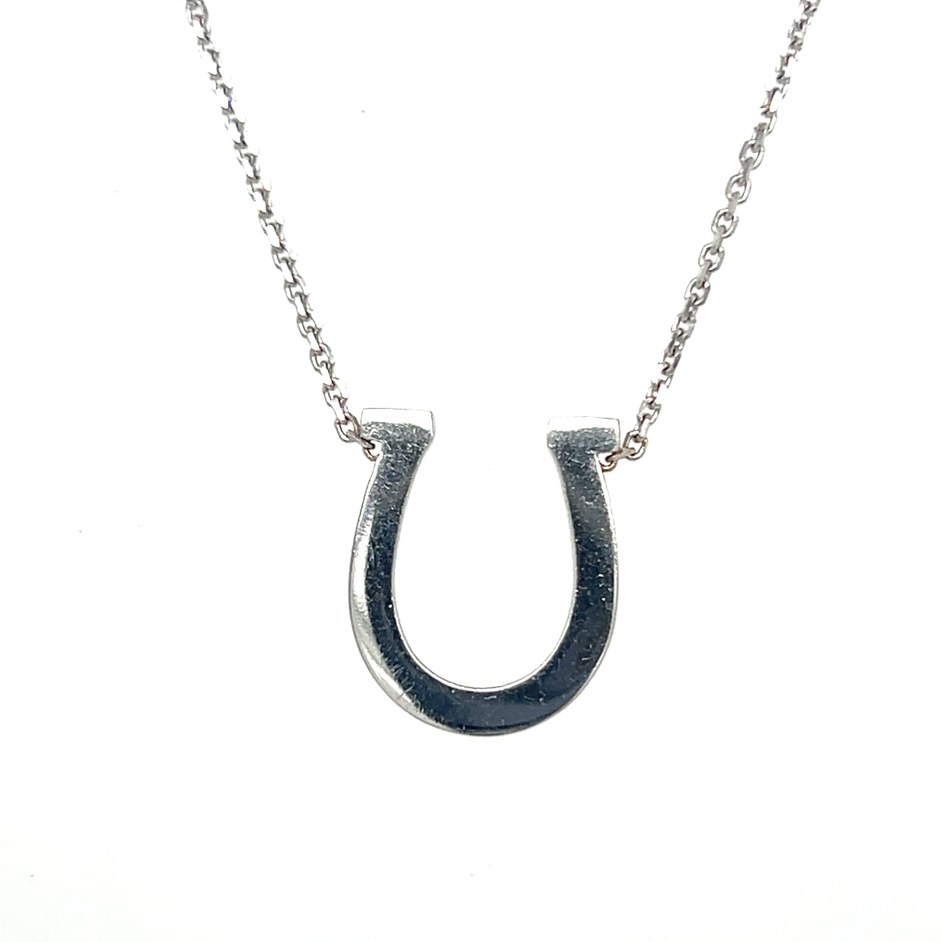 14K White Gold Horseshoe Pendant Necklace Estate
