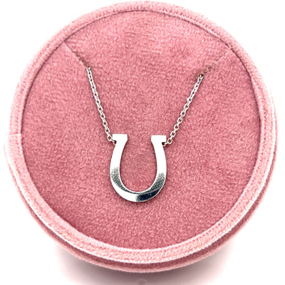 14K White Gold Horseshoe Pendant Necklace Estate