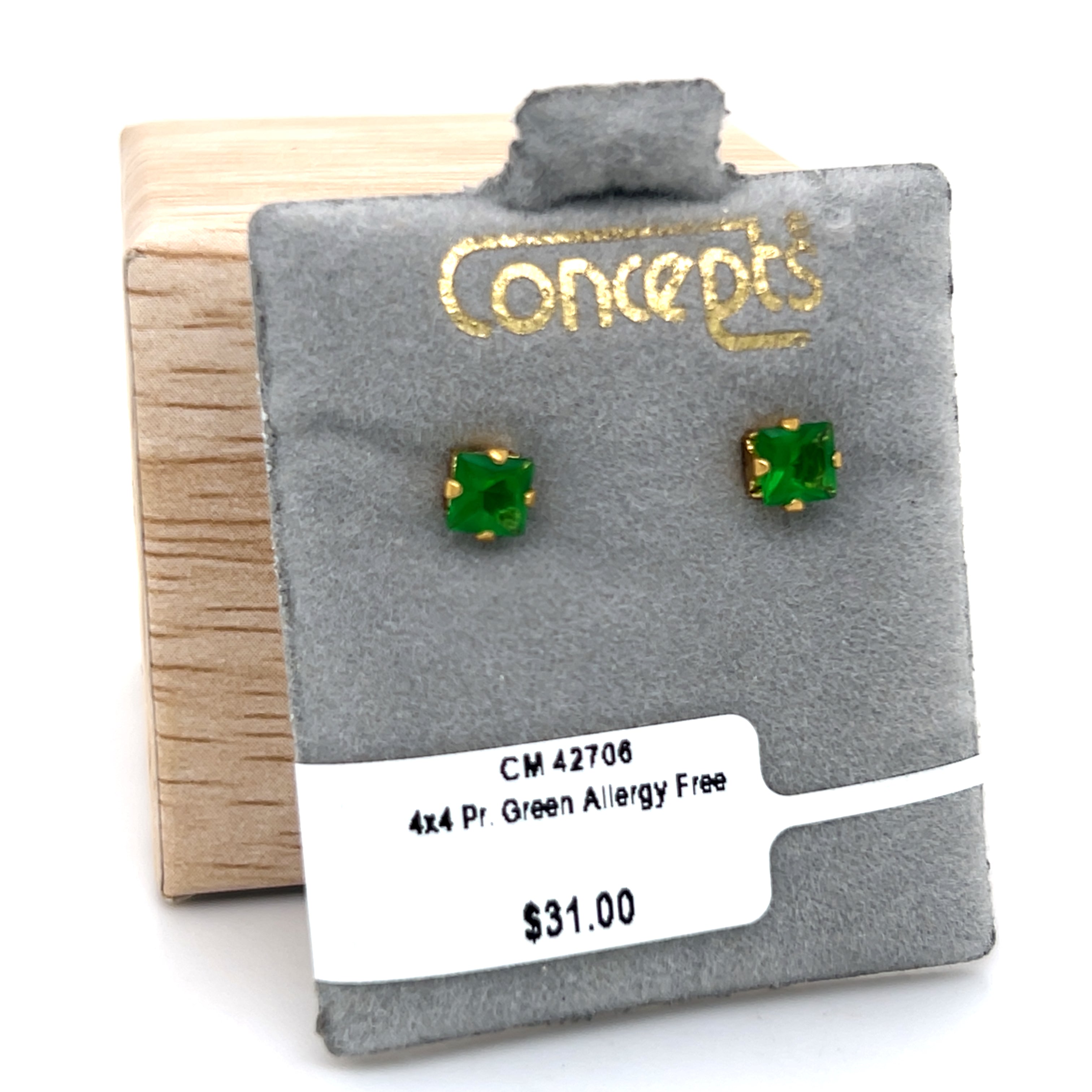 4x4 mm Green Allergy Free Earrings