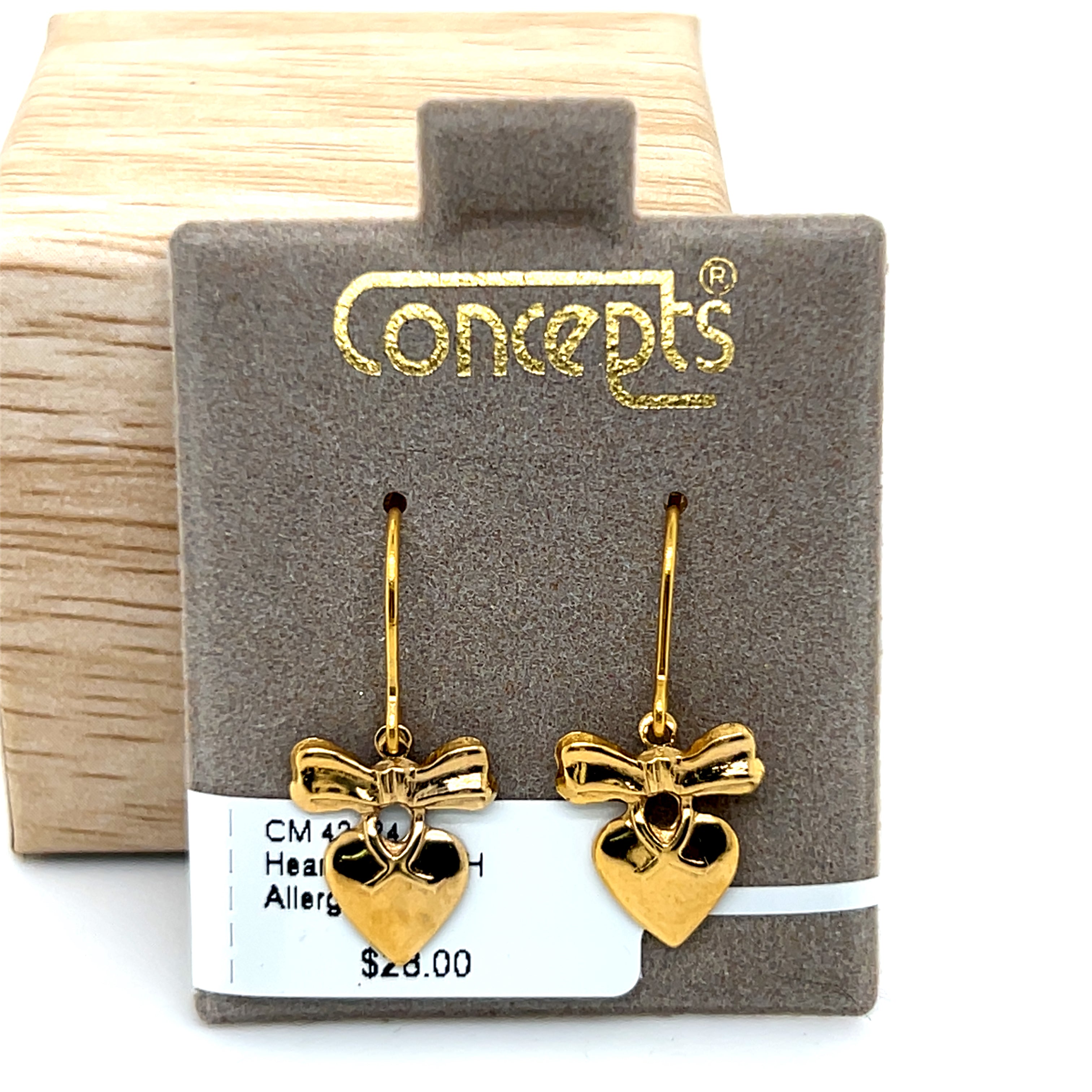 Heart & Bow Fish Hook Allergy Free Earrings