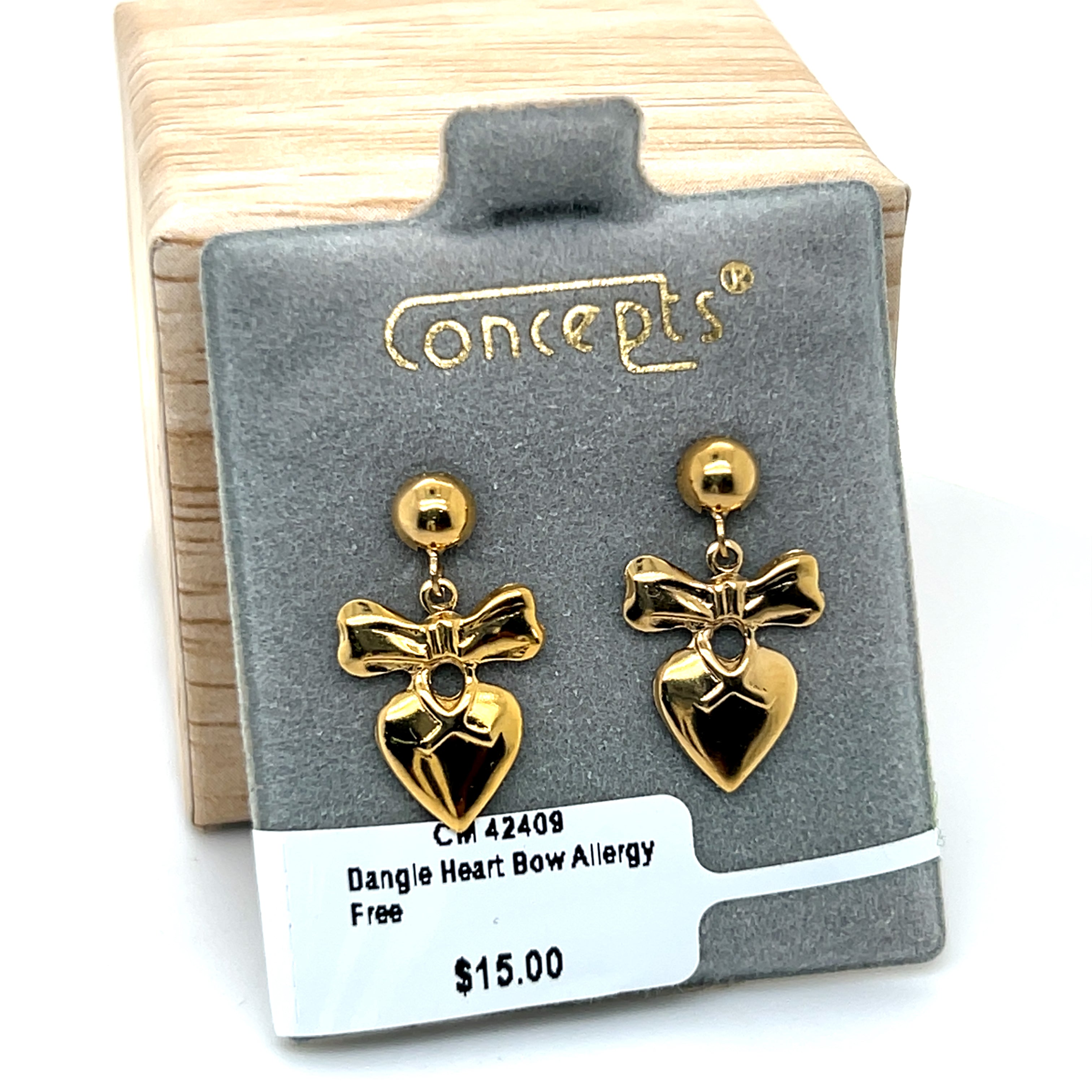 Dangle Heart Bow Allergy Free Earrings