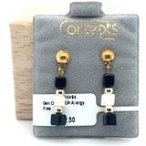 Concepts Genuine Onyx/Mother of Pearl ~21x4mm Square Allergy Free Earrings