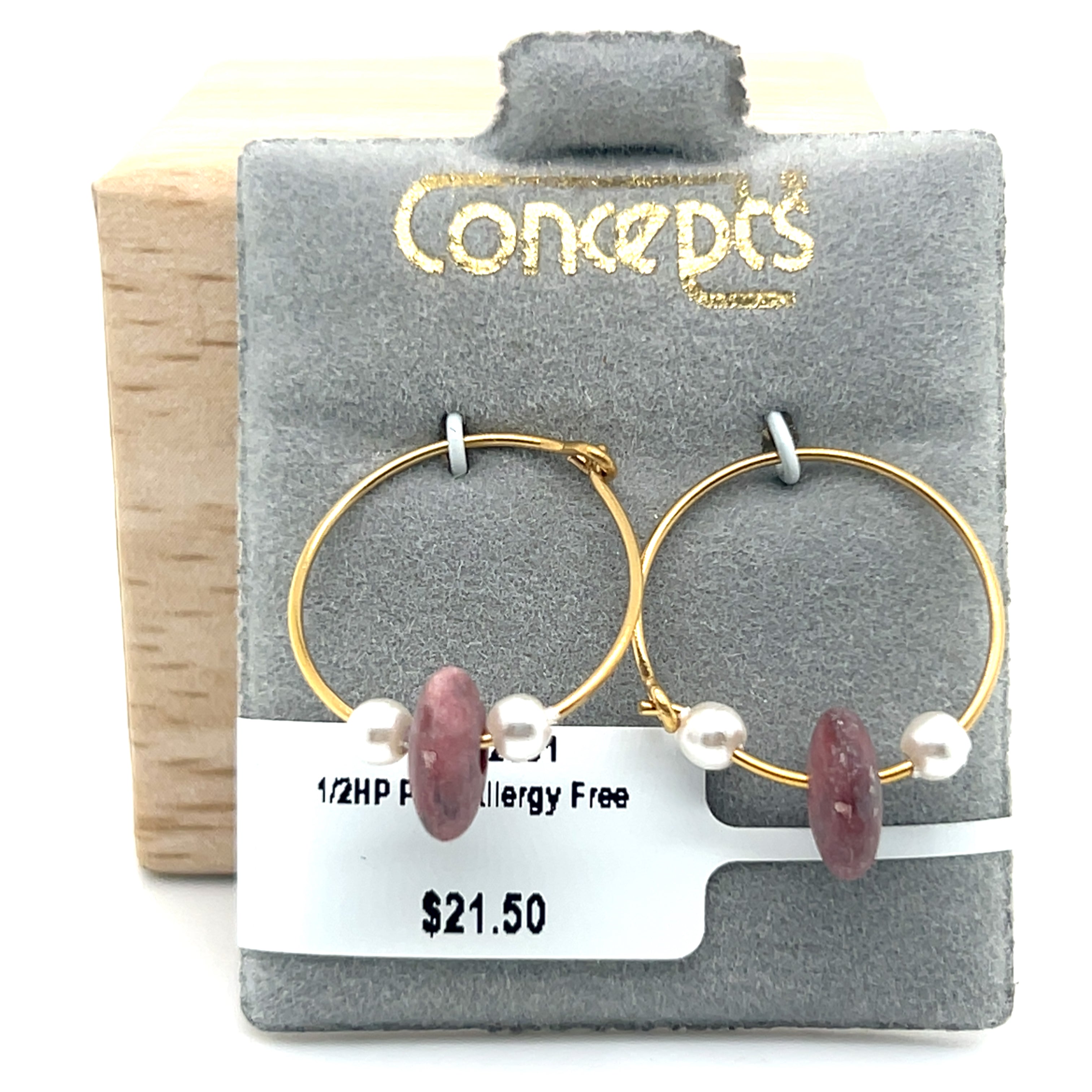 Pink and Simulated Pearl Hoop Allergy Free Earrings