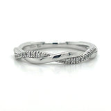 14K White Gold 0.10 Carat Total Weight (20) Round Diamond Twisted Wedding Anniversary Stackable Band Ring.