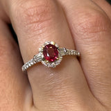 18K Yellow and White Gold 0.61CT Oval Ruby, 0.31 Carat Total Weight Round Diamond and  Baguette Diamond Fashion Ring