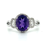 10K White Gold 9x7mm Oval Amethyst and 32 Diamond Ring