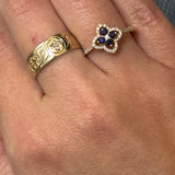 14K Yellow Gold  0.20 Total Gem Weight (4) Round Sapphire and 1.18 Carat Total Weight (35) Round Diamond Van Cleef Inspired Ring