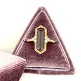 14K Yellow Gold 3.08CT Elongated Emerald-Cut North-South Created Alexandrite and 0.49 Carat Total Weight Diamond Halo Ring
