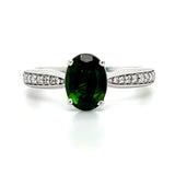 10K White Gold 1.32CT Oval Chrome Diopside and 0.16 Carat Total Weight (16) Round Diamond Ring