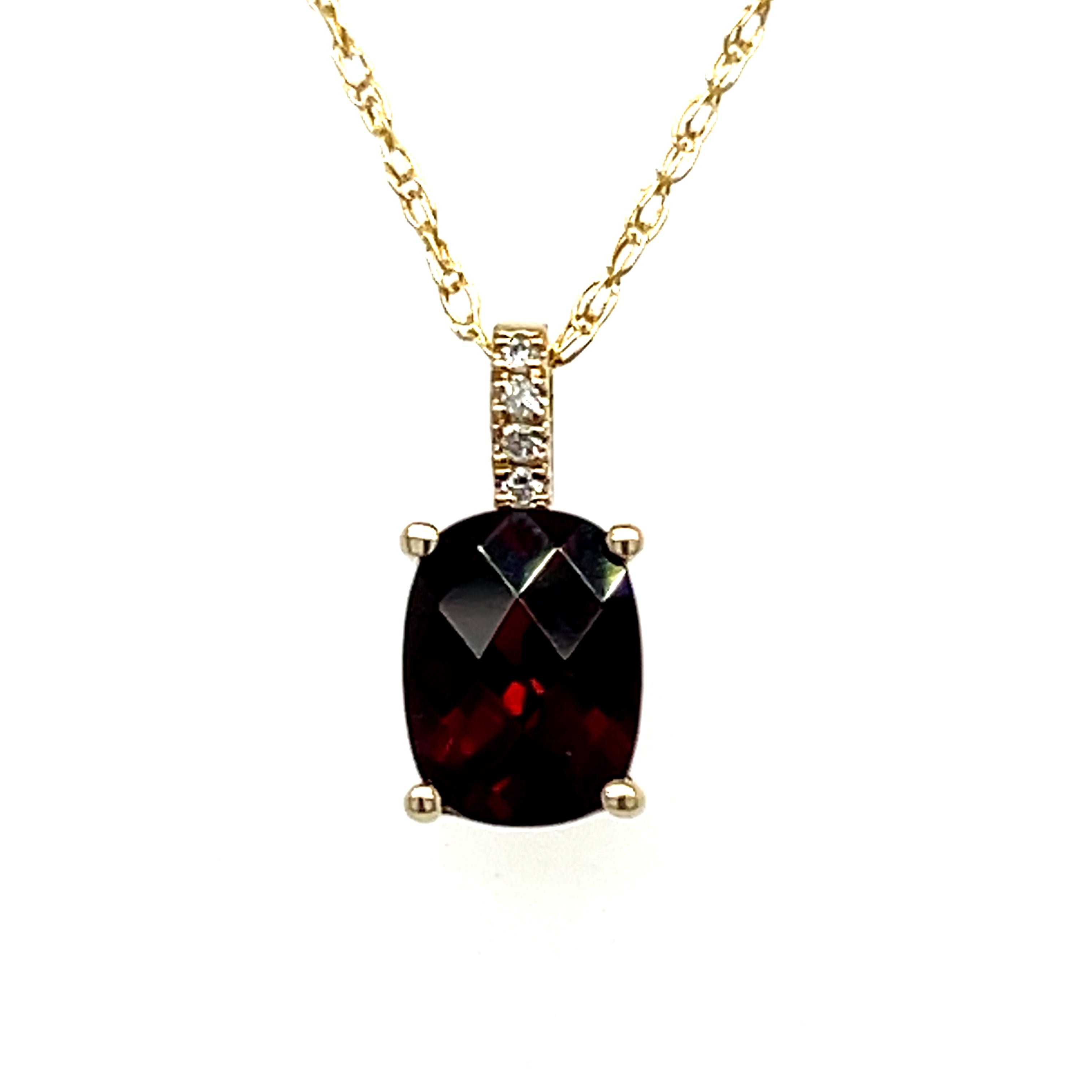 14K Yellow Gold 1.44CT Checkerboard Oval Garnet and Diamond Bail Pendant