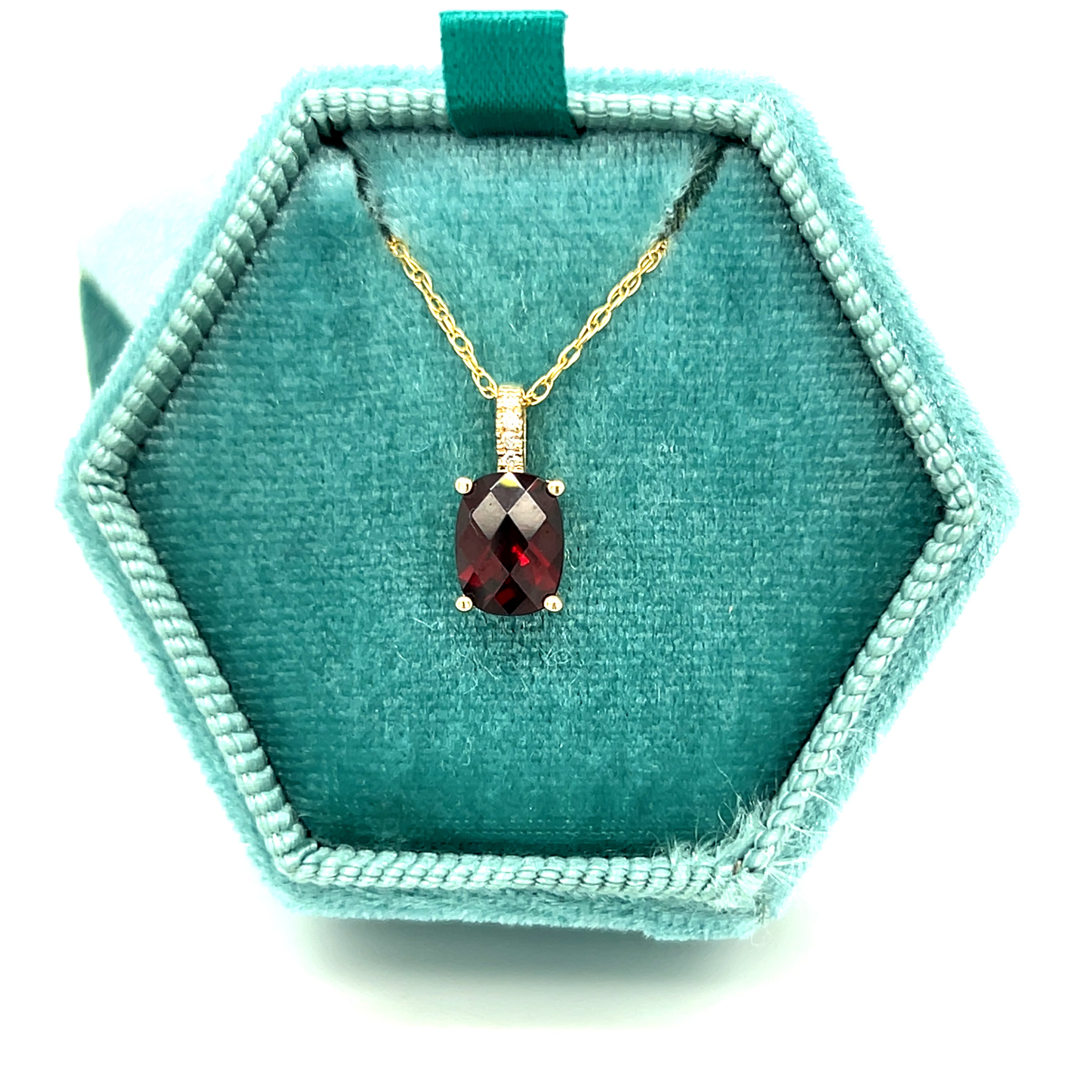 14K Yellow Gold 1.44CT Checkerboard Oval Garnet and Diamond Bail Pendant