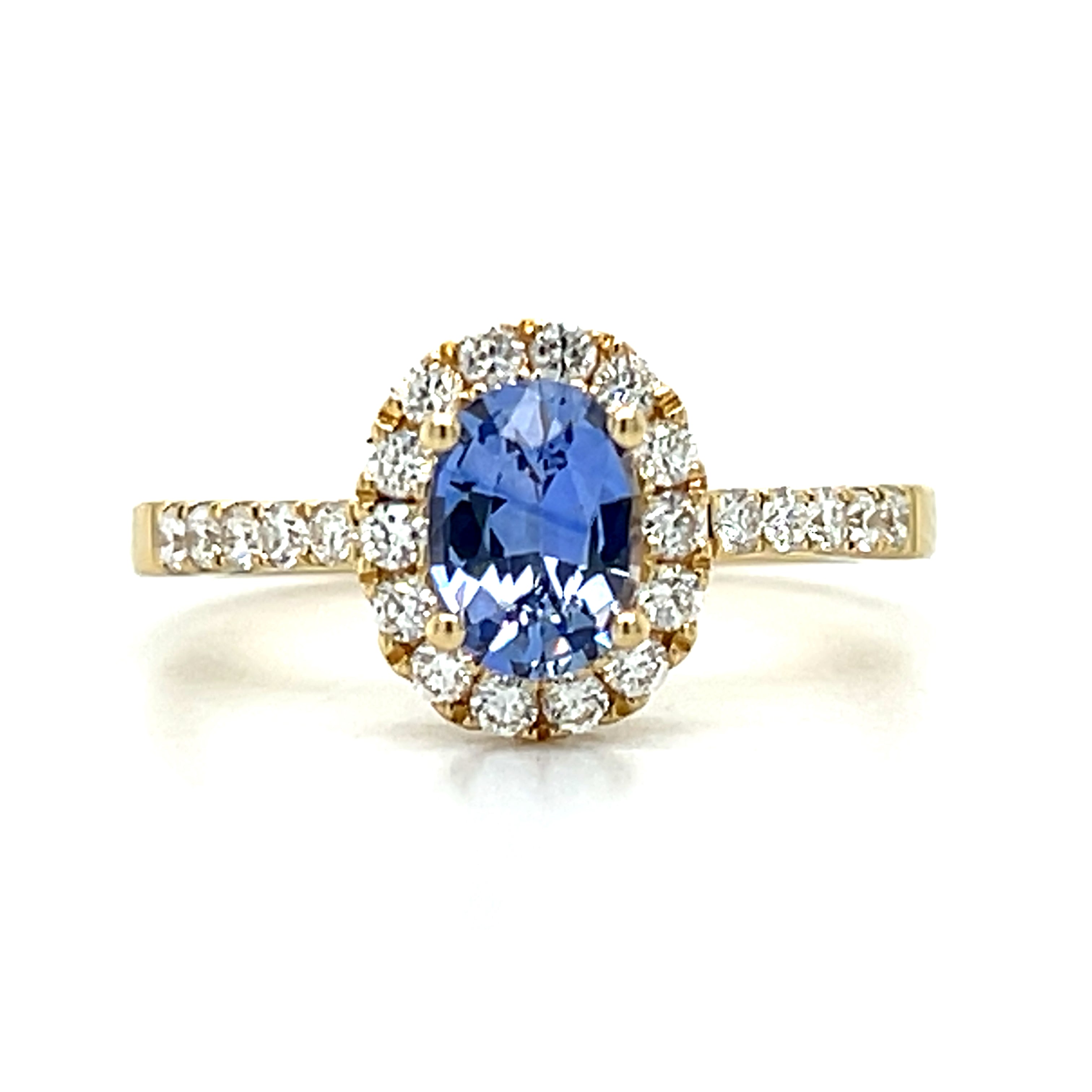 14K Yellow Gold 0.82CT Oval Sapphire and 0.35 Carat Total Weight Diamond Halo Ring