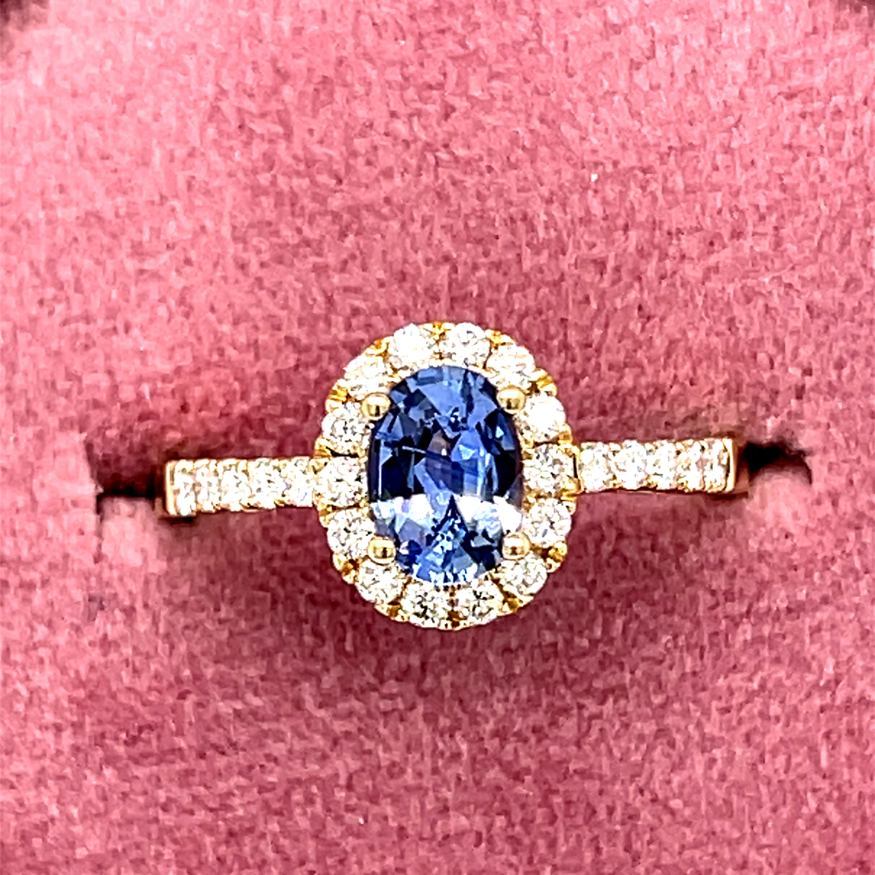14K Yellow Gold 0.82CT Oval Sapphire and 0.35 Carat Total Weight Diamond Halo Ring