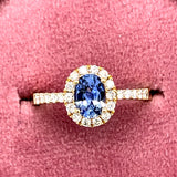 14K Yellow Gold 0.82CT Oval Sapphire and 0.35 Carat Total Weight Diamond Halo Ring