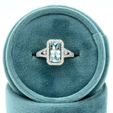 14K White Gold 1.32CT Cushion Cut Aquamarine and 0.293 Carat Total Weight (52) Diamond Split Band Ring