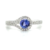 14K White Gold 0.77CT Round Tanzanite and 0.208 Carat Total Weight Diamond Asymmetrical Double-Band Ring