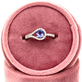 14K White Gold 0.77CT Round Tanzanite and 0.208 Carat Total Weight Diamond Asymmetrical Double-Band Ring