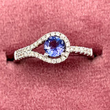 14K White Gold 0.77CT Round Tanzanite and 0.208 Carat Total Weight Diamond Asymmetrical Double-Band Ring