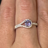 14K White Gold 0.77CT Round Tanzanite and 0.208 Carat Total Weight Diamond Asymmetrical Double-Band Ring