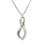 Sterling Silver Double Swirl Plain and Cubic Zirconia Necklace 16+2"