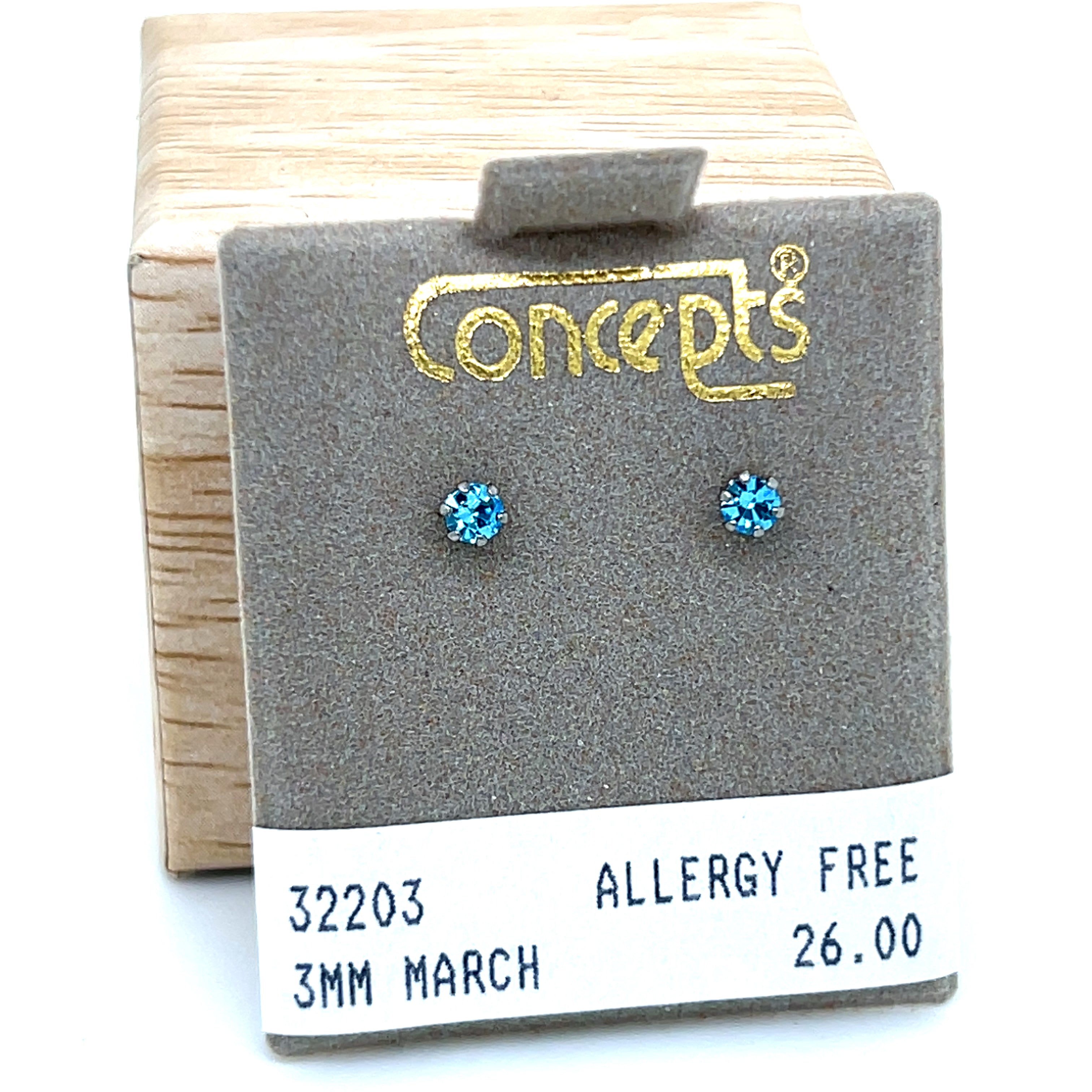 Concepts 3mm March Birthstone Allergy Free Earrings